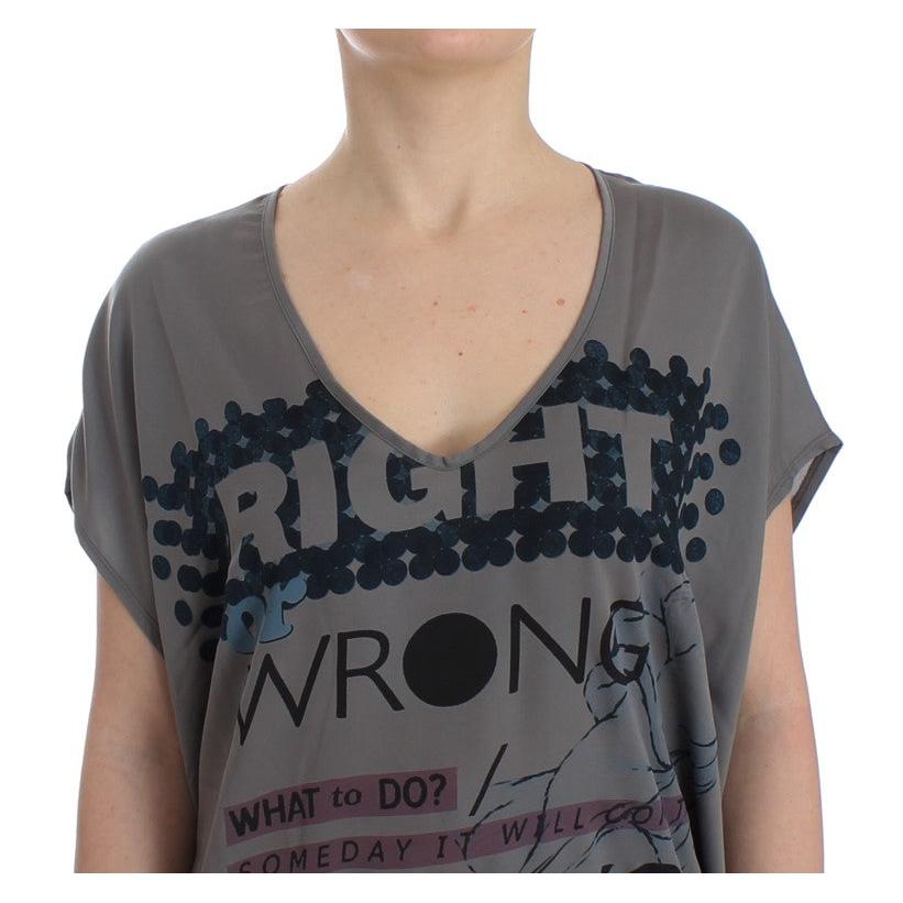 Gray V-neck long t-shirt - coffeewithmee2