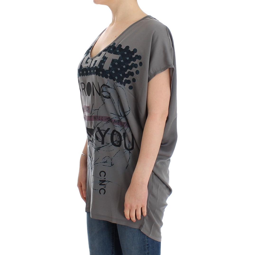 Gray V-neck long t-shirt - coffeewithmee2