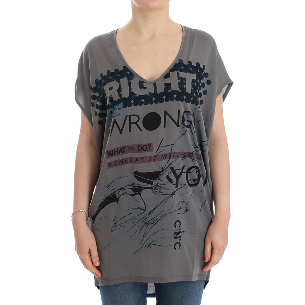 Gray V-neck long t-shirt - coffeewithmee2