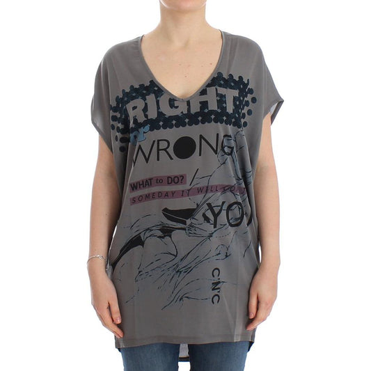 Gray V-neck long t-shirt - coffeewithmee2