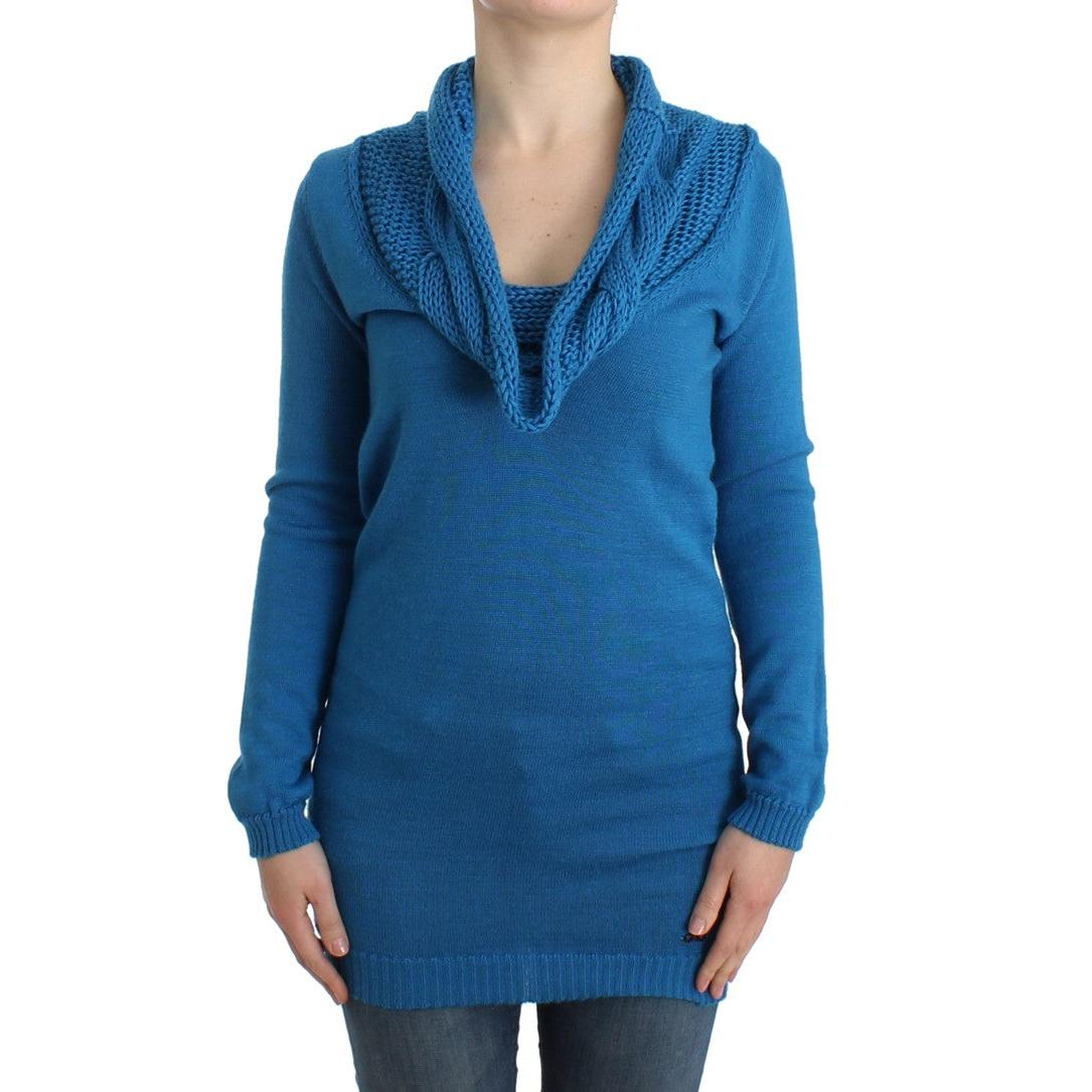 Blue knitted scoopneck sweater - coffeewithmee2