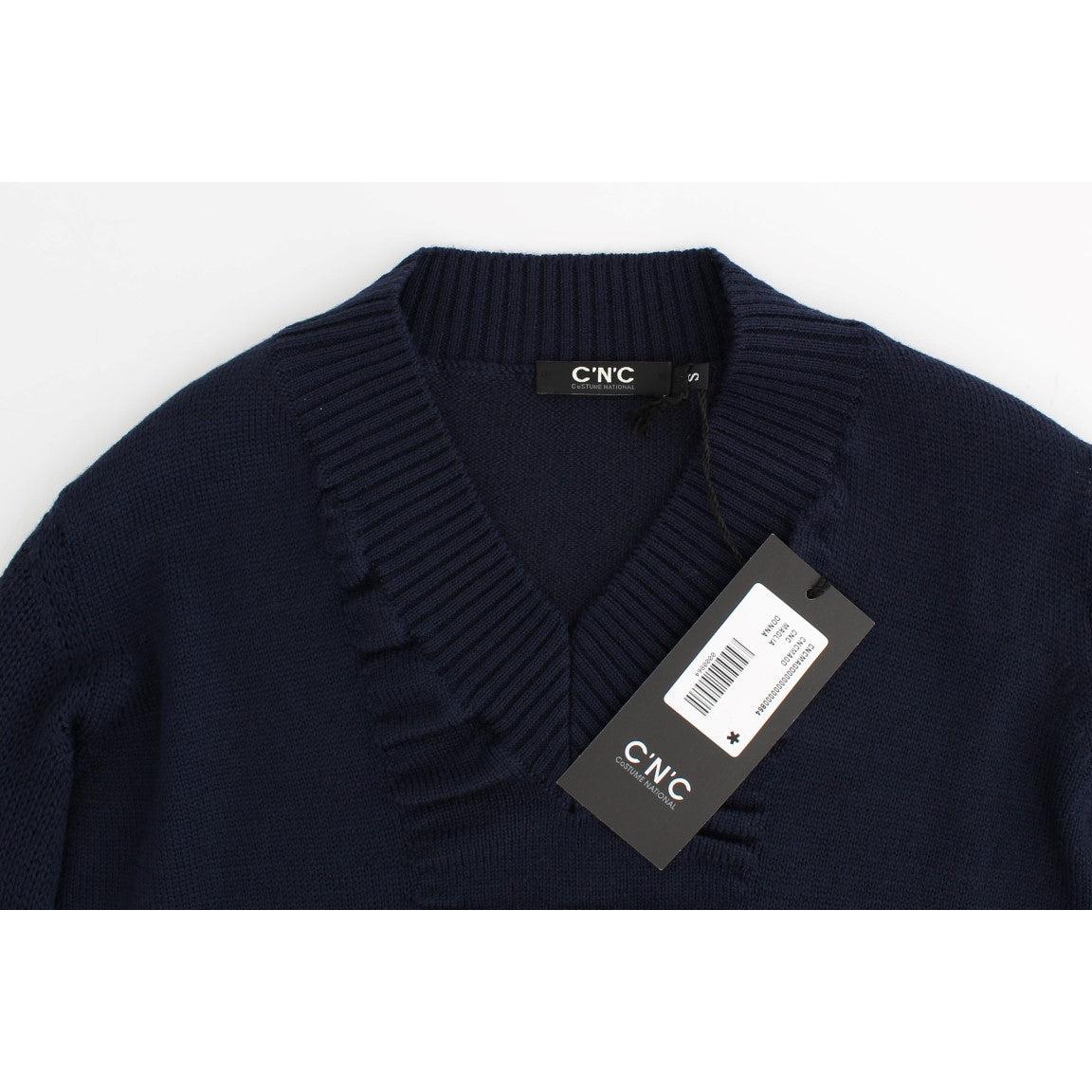 Dark blue V-neck wool sweater - coffeewithmee2