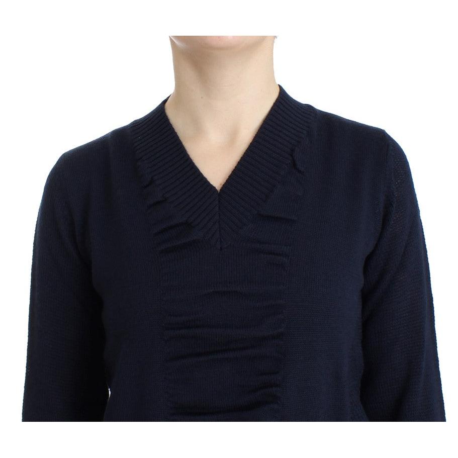 Dark blue V-neck wool sweater - coffeewithmee2