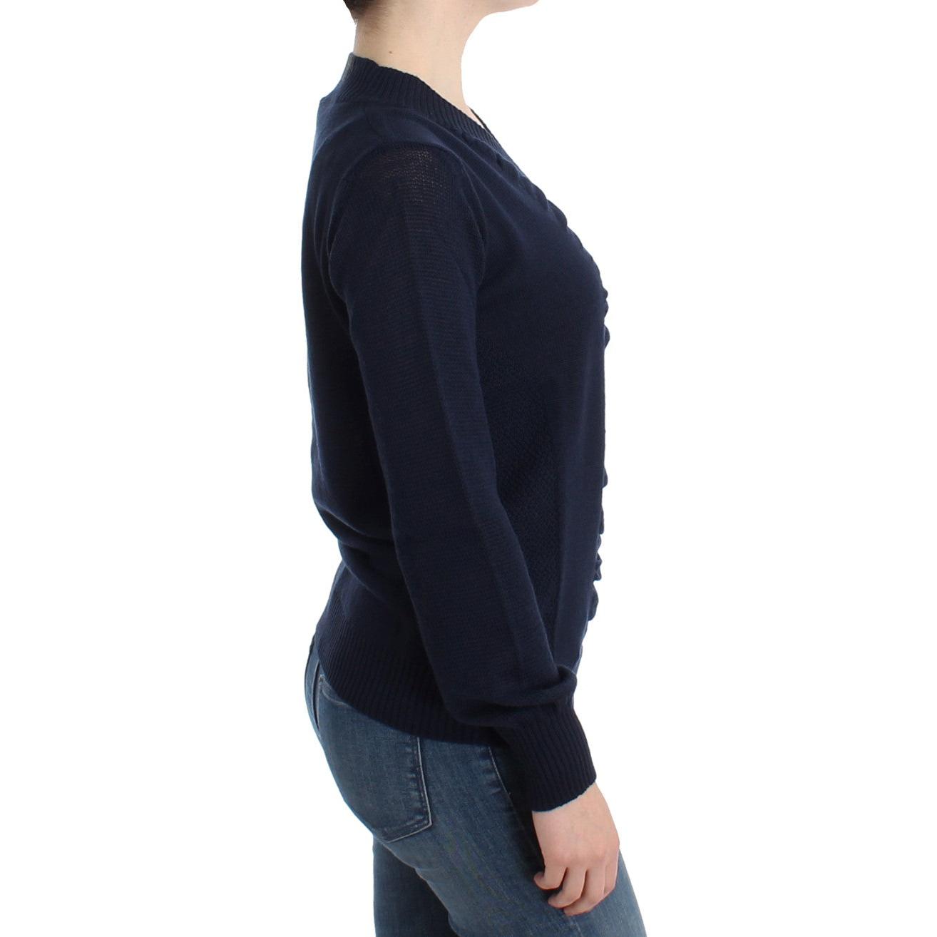 Dark blue V-neck wool sweater - coffeewithmee2