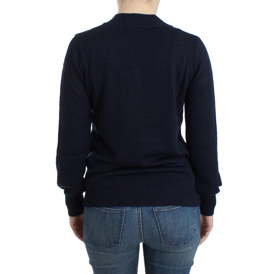 Dark blue V-neck wool sweater - coffeewithmee2