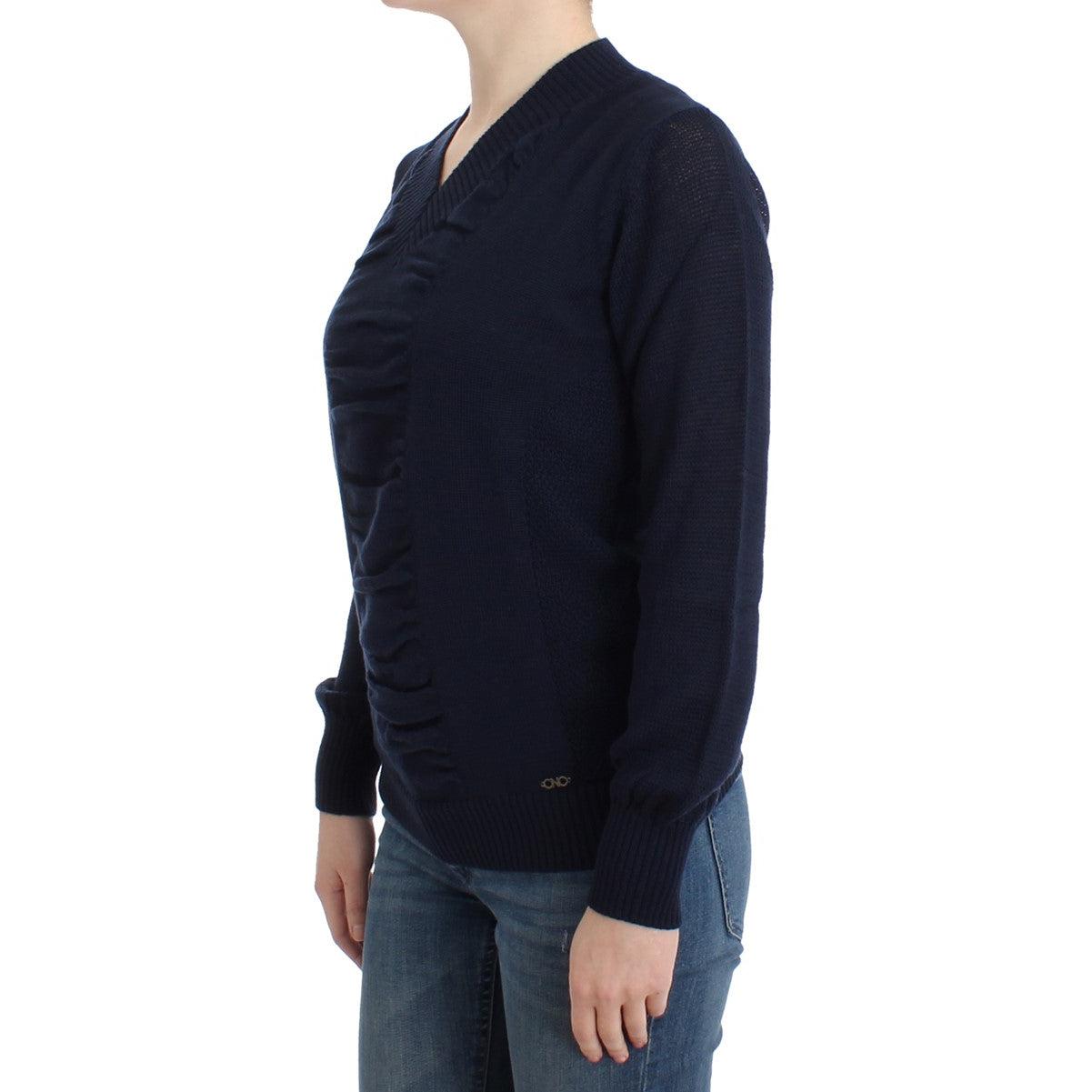 Dark blue V-neck wool sweater - coffeewithmee2