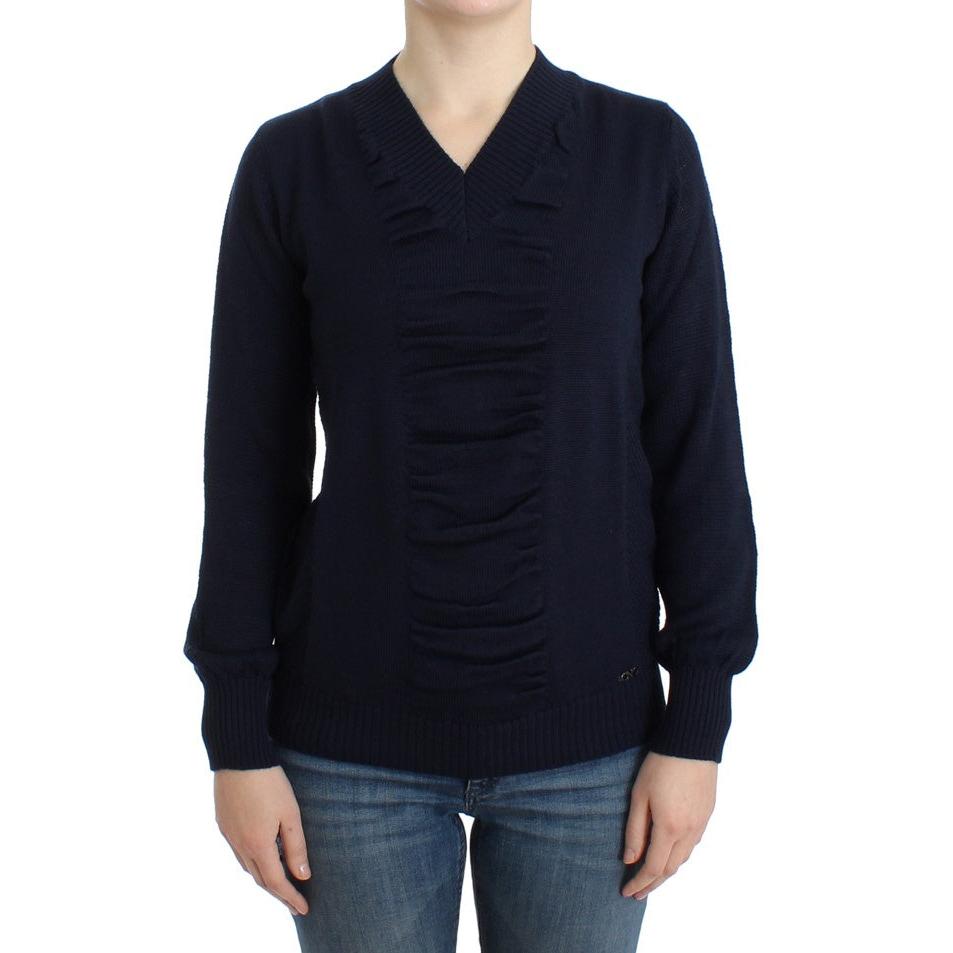 Dark blue V-neck wool sweater - coffeewithmee2