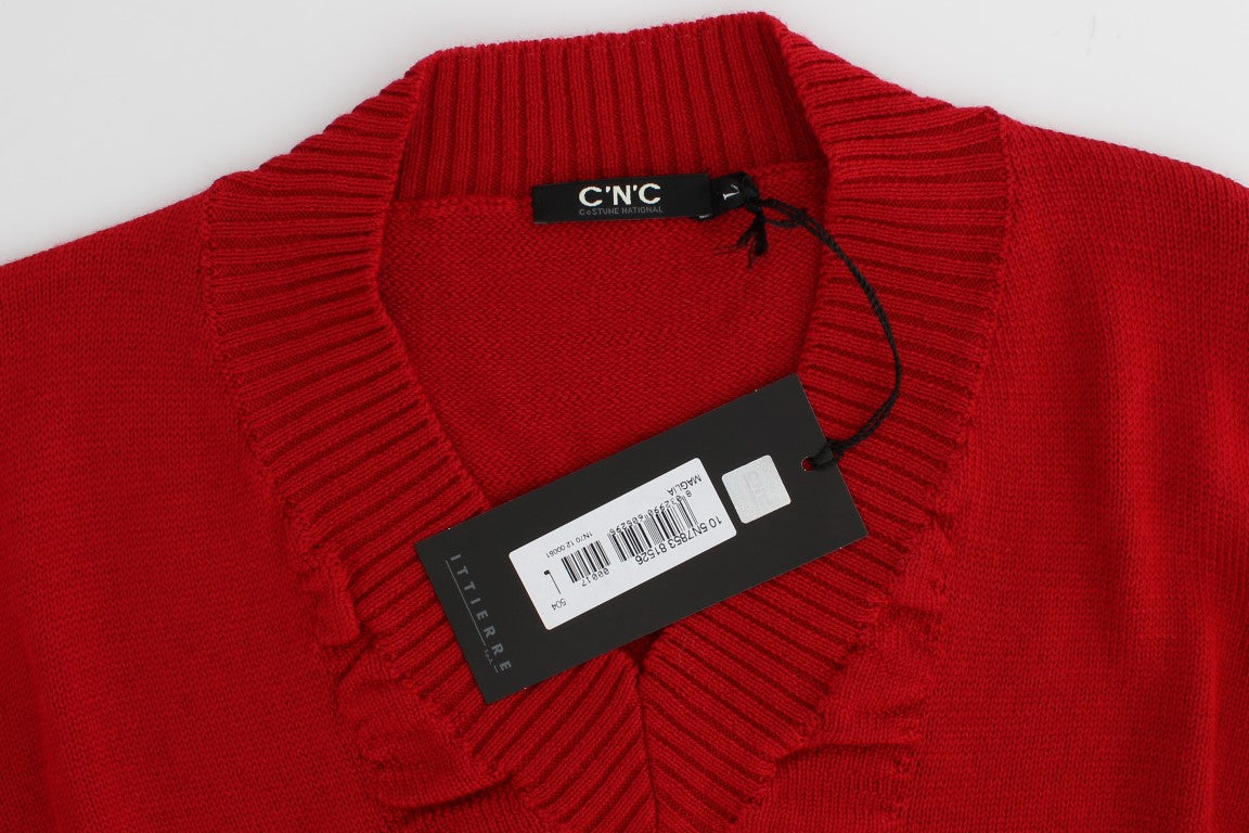 Red V-neck wool sweater - coffeewithmee2