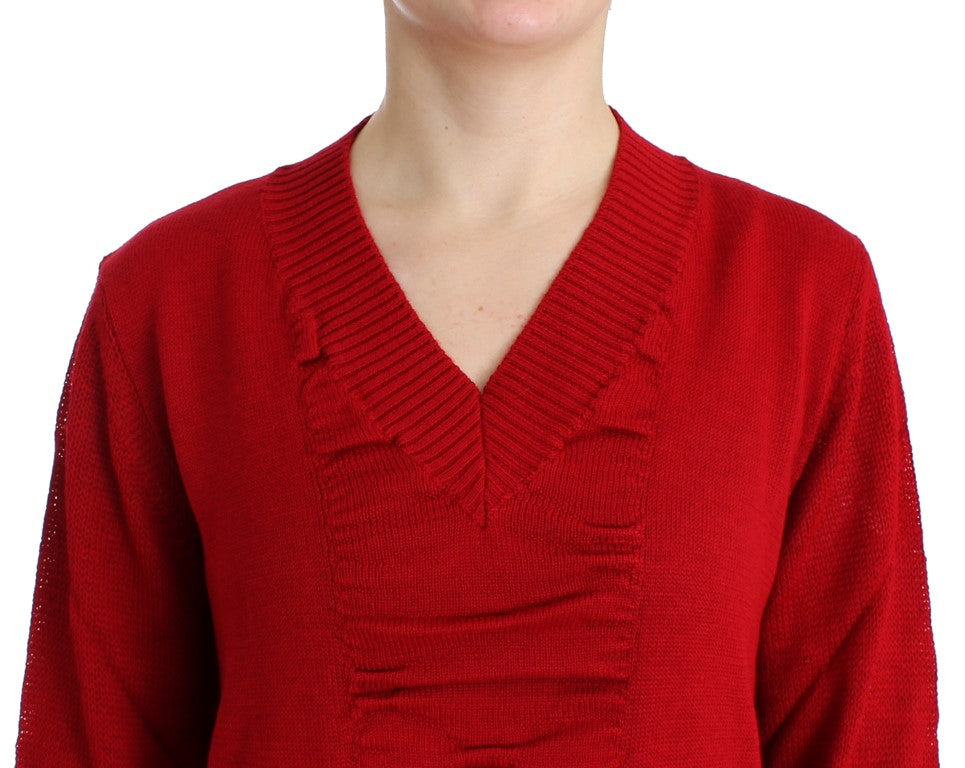Red V-neck wool sweater - coffeewithmee2