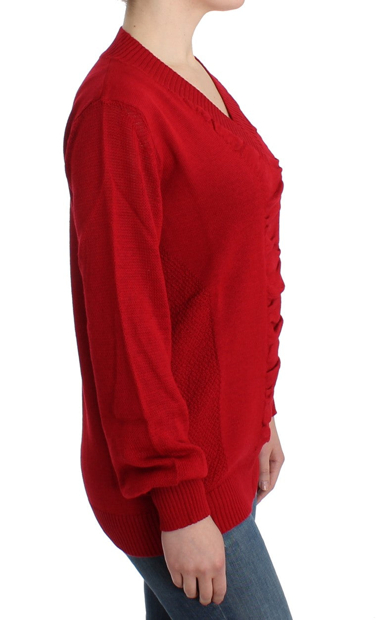Red V-neck wool sweater - coffeewithmee2