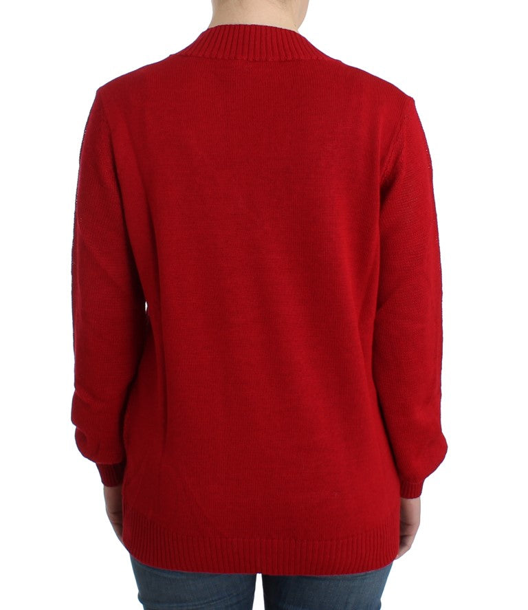 Red V-neck wool sweater - coffeewithmee2