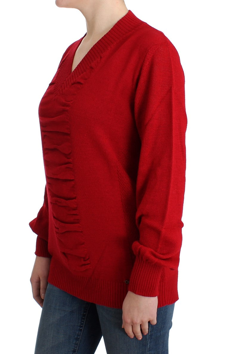 Red V-neck wool sweater - coffeewithmee2