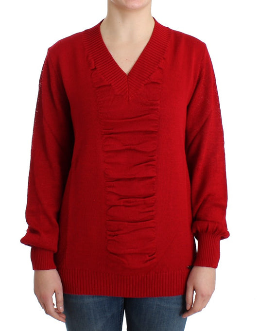 Red V-neck wool sweater - coffeewithmee2
