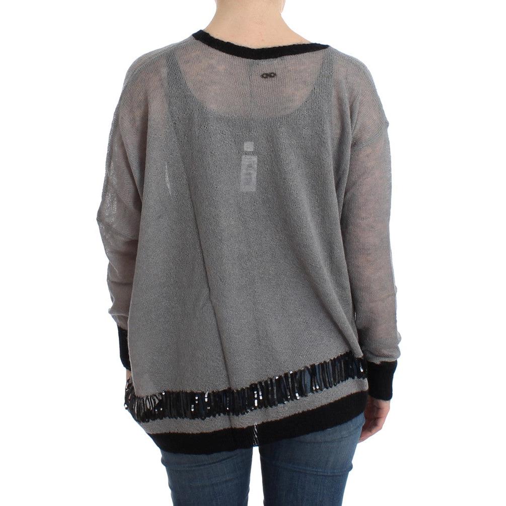 Gray embellished asymmetric sweater - coffeewithmee2