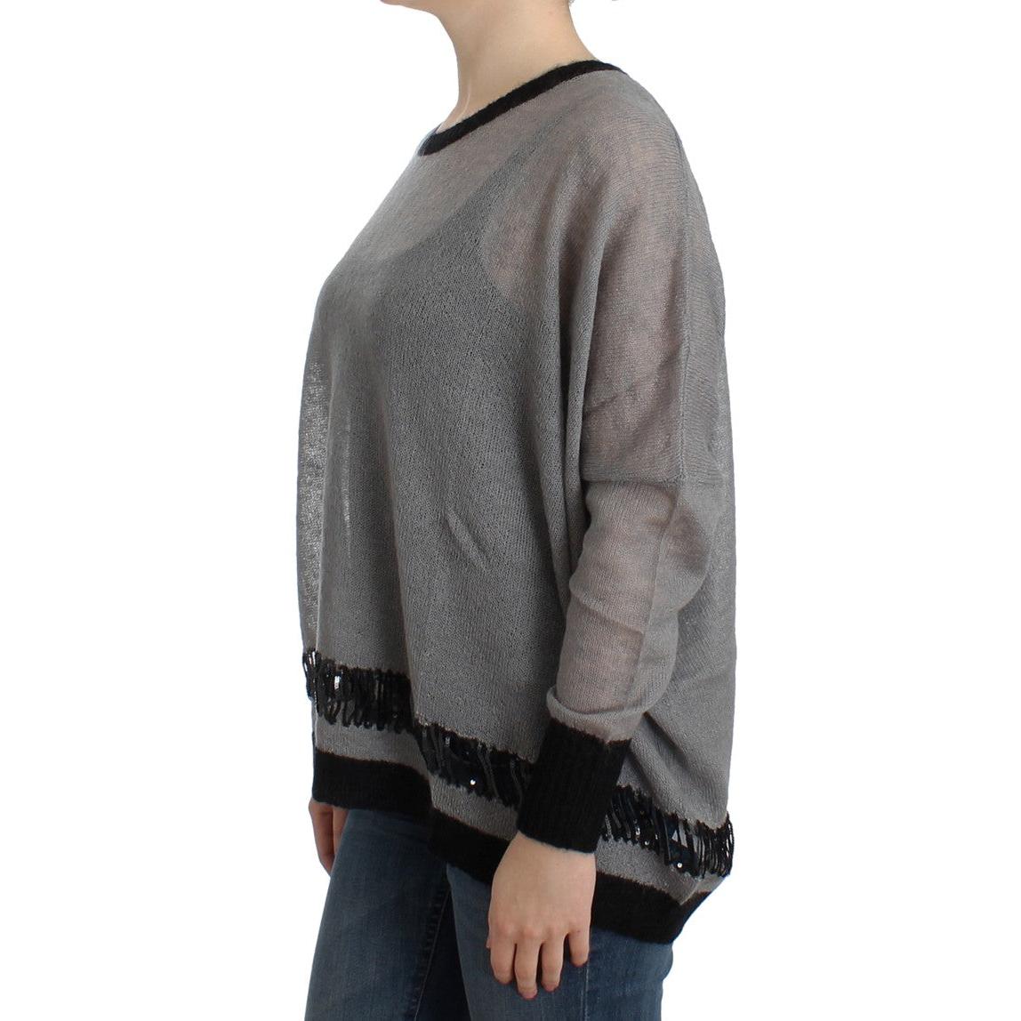 Gray embellished asymmetric sweater - coffeewithmee2