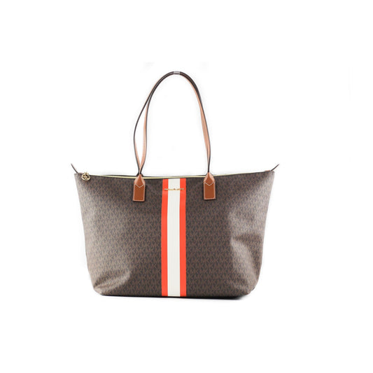 Travel Large Leather Stripe Top Zip Tote Handbag Shoulder Bag (Tangerine Multi) - coffeewithmee2