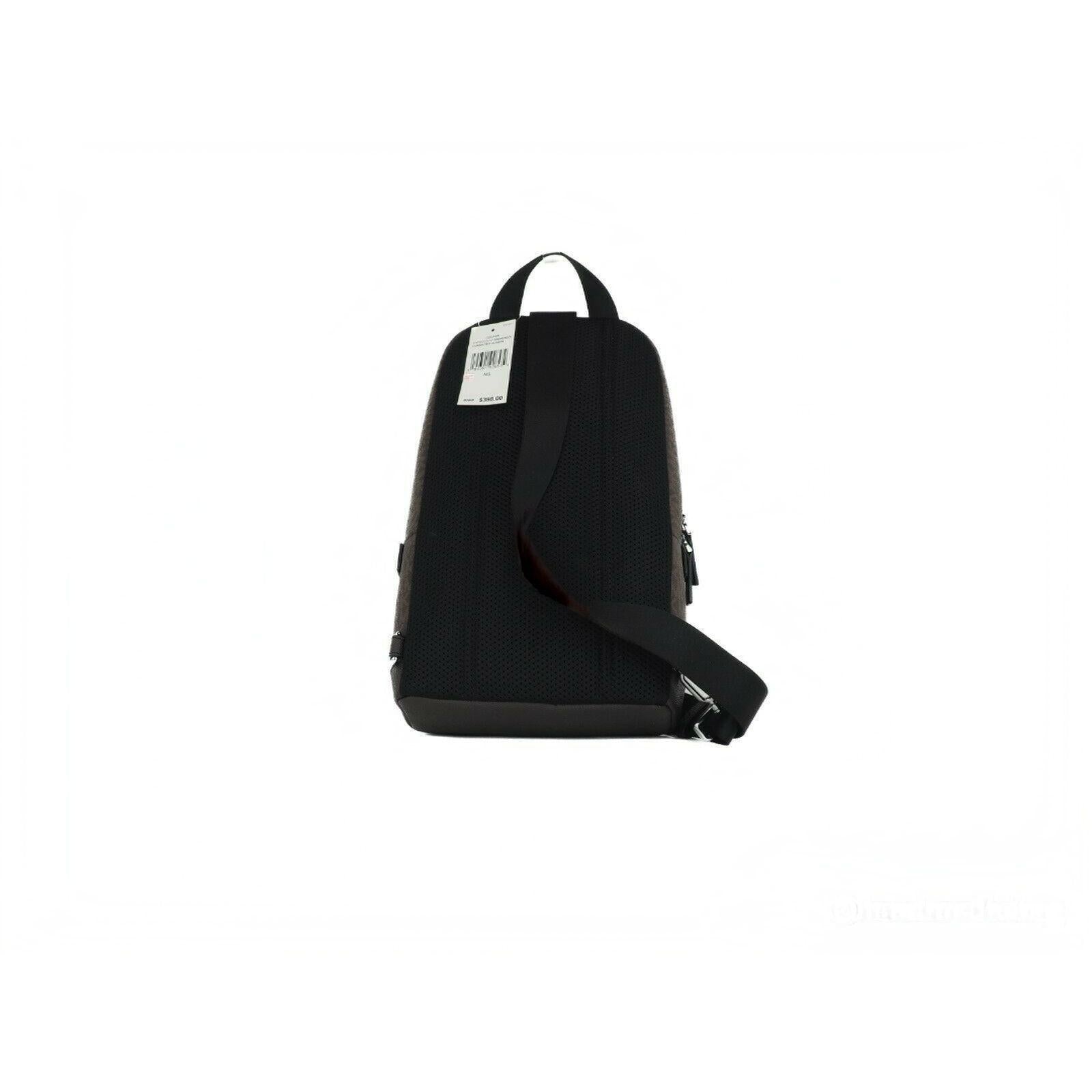 Cooper Medium Signature PVC Varsity Stripe Commuter Slingpack Crossbody Bag (Brown Signature/Neon) - coffeewithmee2