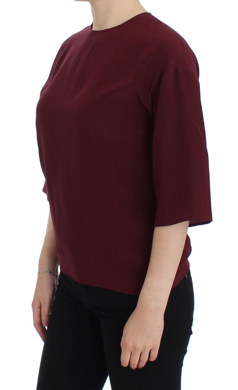 Red 3/4 sleeve silk blouse - coffeewithmee2