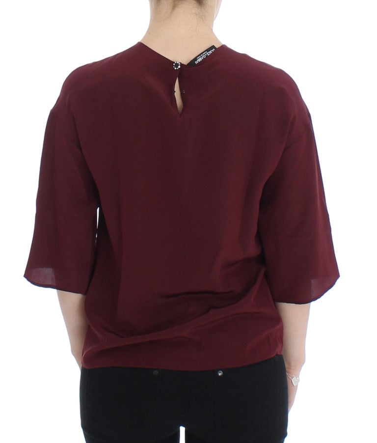 Red 3/4 sleeve silk blouse - coffeewithmee2