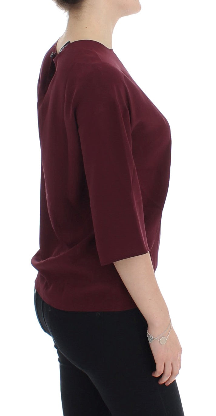 Red 3/4 sleeve silk blouse - coffeewithmee2