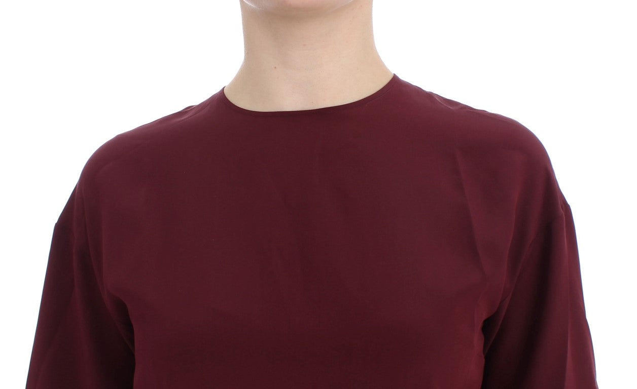 Red 3/4 sleeve silk blouse - coffeewithmee2