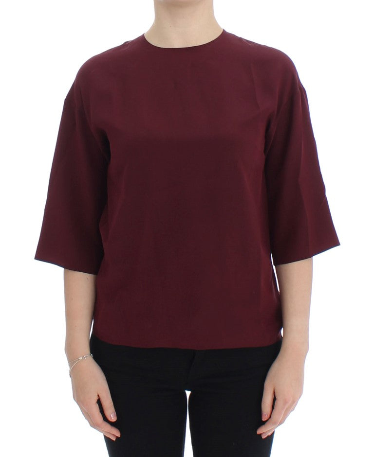 Red 3/4 sleeve silk blouse - coffeewithmee2