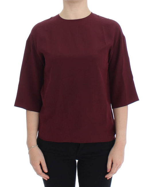 Red 3/4 sleeve silk blouse - coffeewithmee2