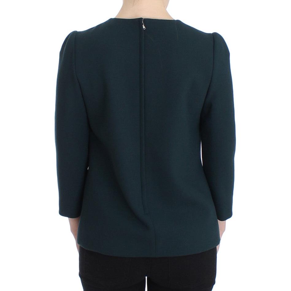 Green 3/4 sleeve wool blouse - coffeewithmee2