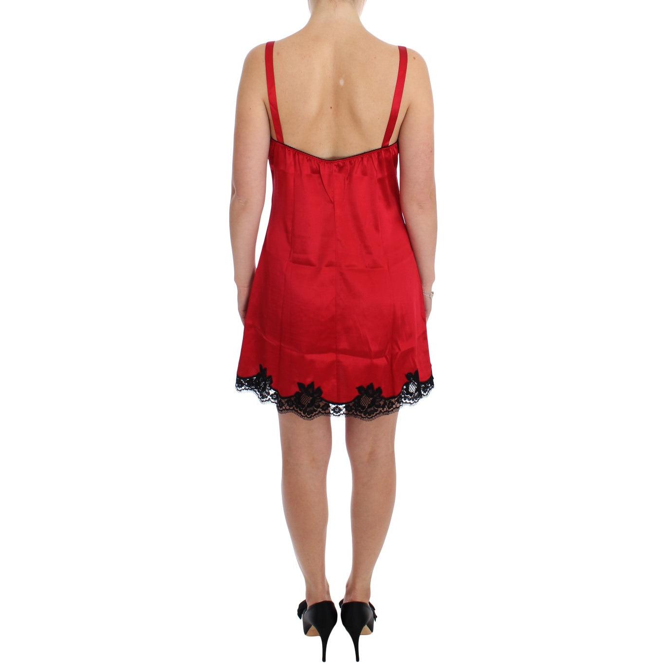 Red Black Silk Lace Dress Lingerie - coffeewithmee2