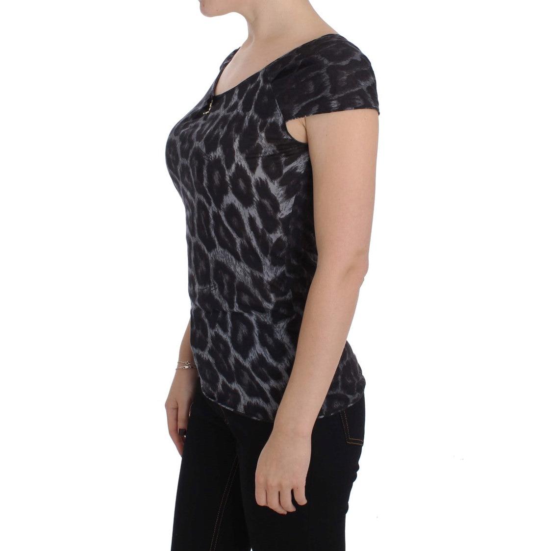 Gray Leopard Modal T-Shirt Blouse Top - coffeewithmee2