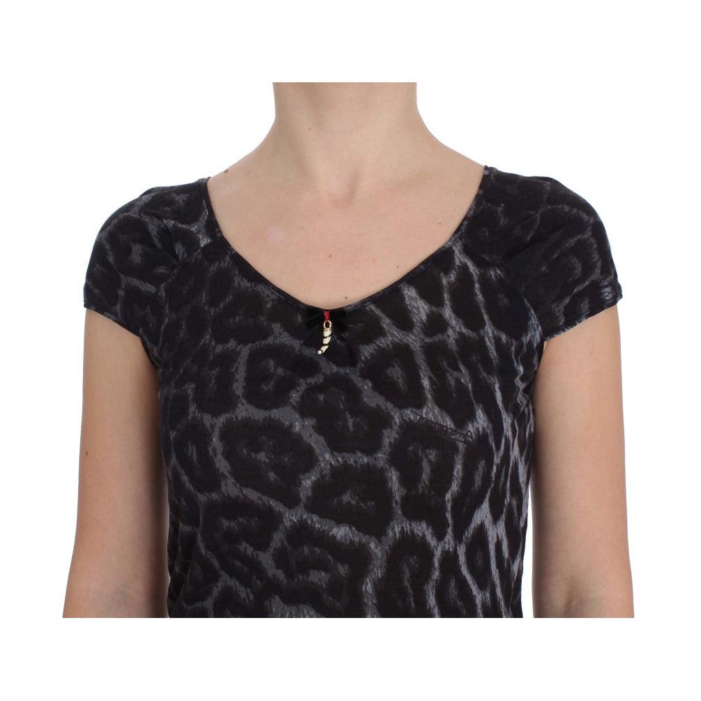 Gray Leopard Modal T-Shirt Blouse Top - coffeewithmee2