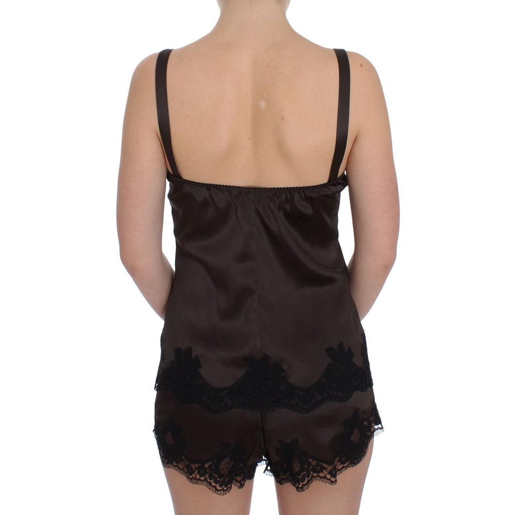 Brown Silk Stretch Lace Lingerie Top - coffeewithmee2