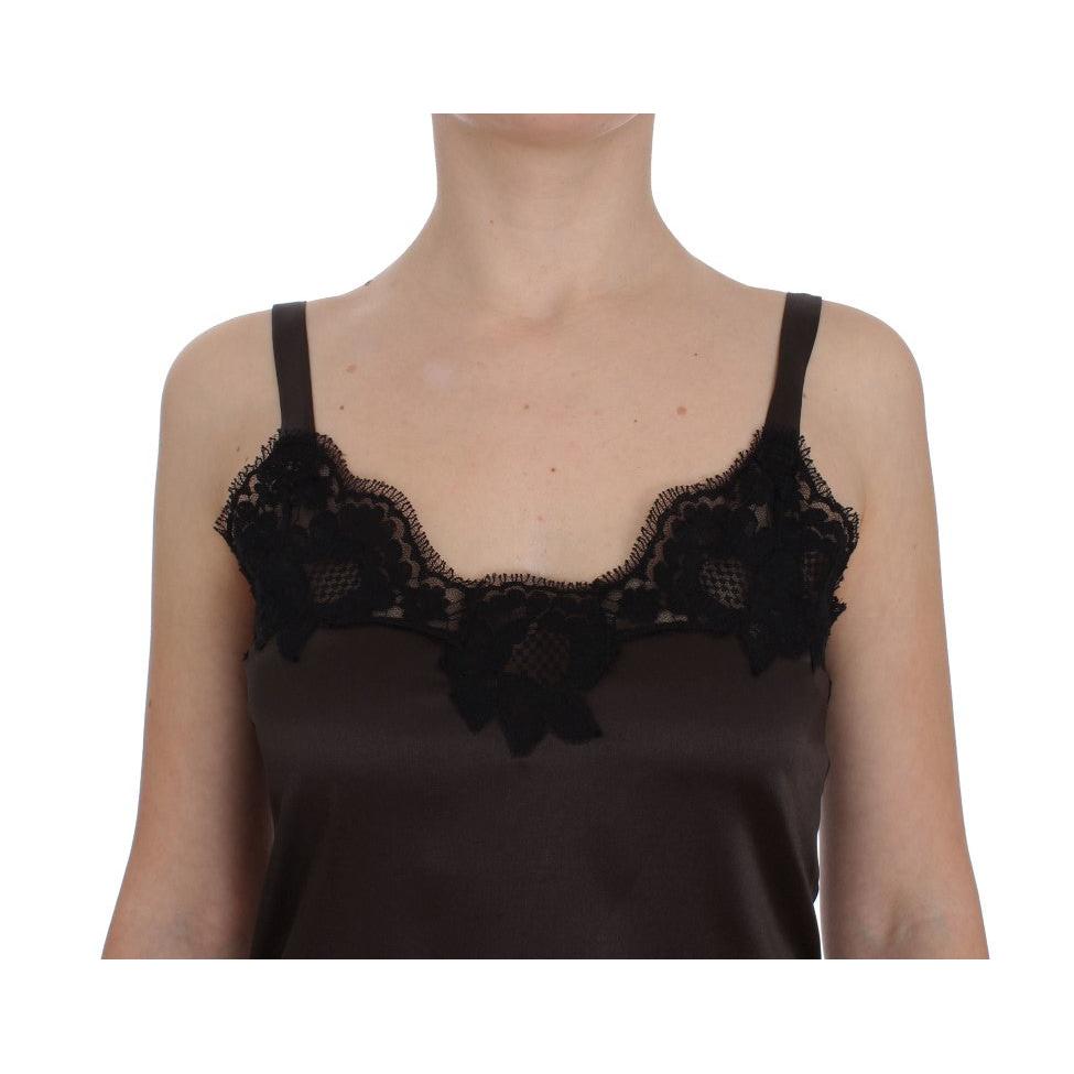 Brown Silk Stretch Lace Lingerie Top - coffeewithmee2