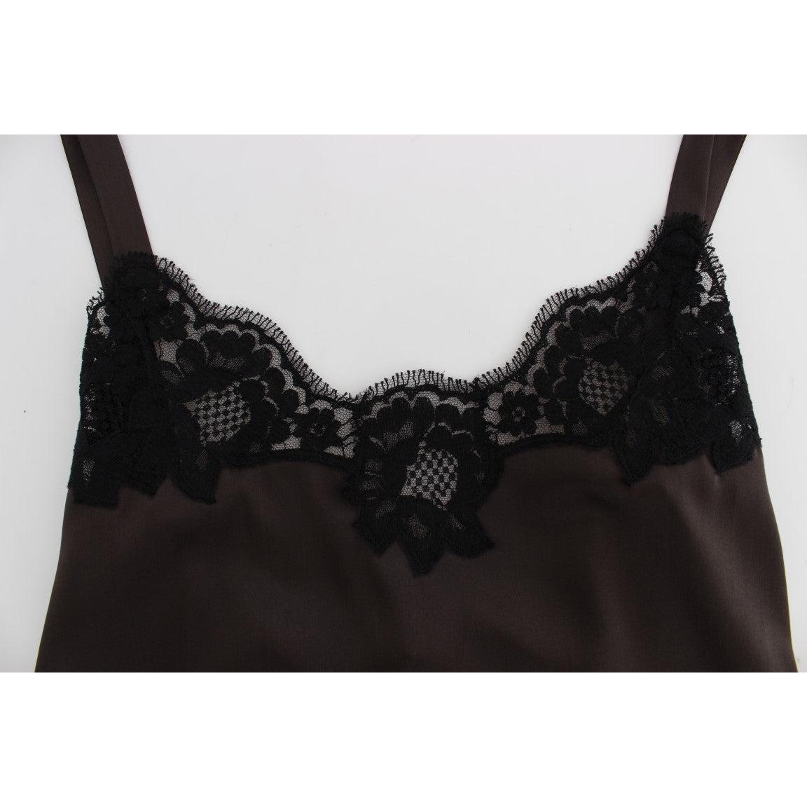 Brown Silk Stretch Lace Lingerie Top - coffeewithmee2