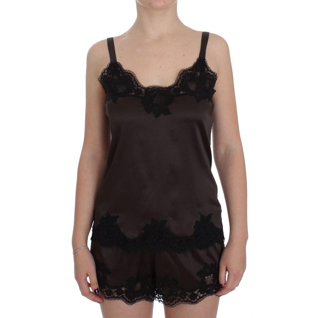 Brown Silk Stretch Lace Lingerie Top - coffeewithmee2