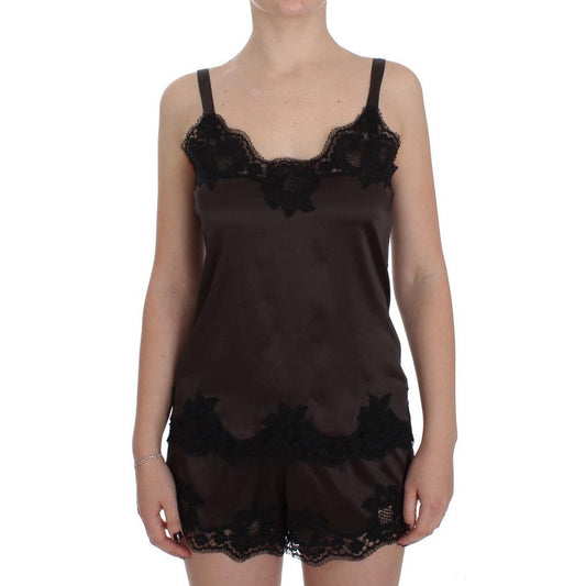 Brown Silk Stretch Lace Lingerie Top - coffeewithmee2