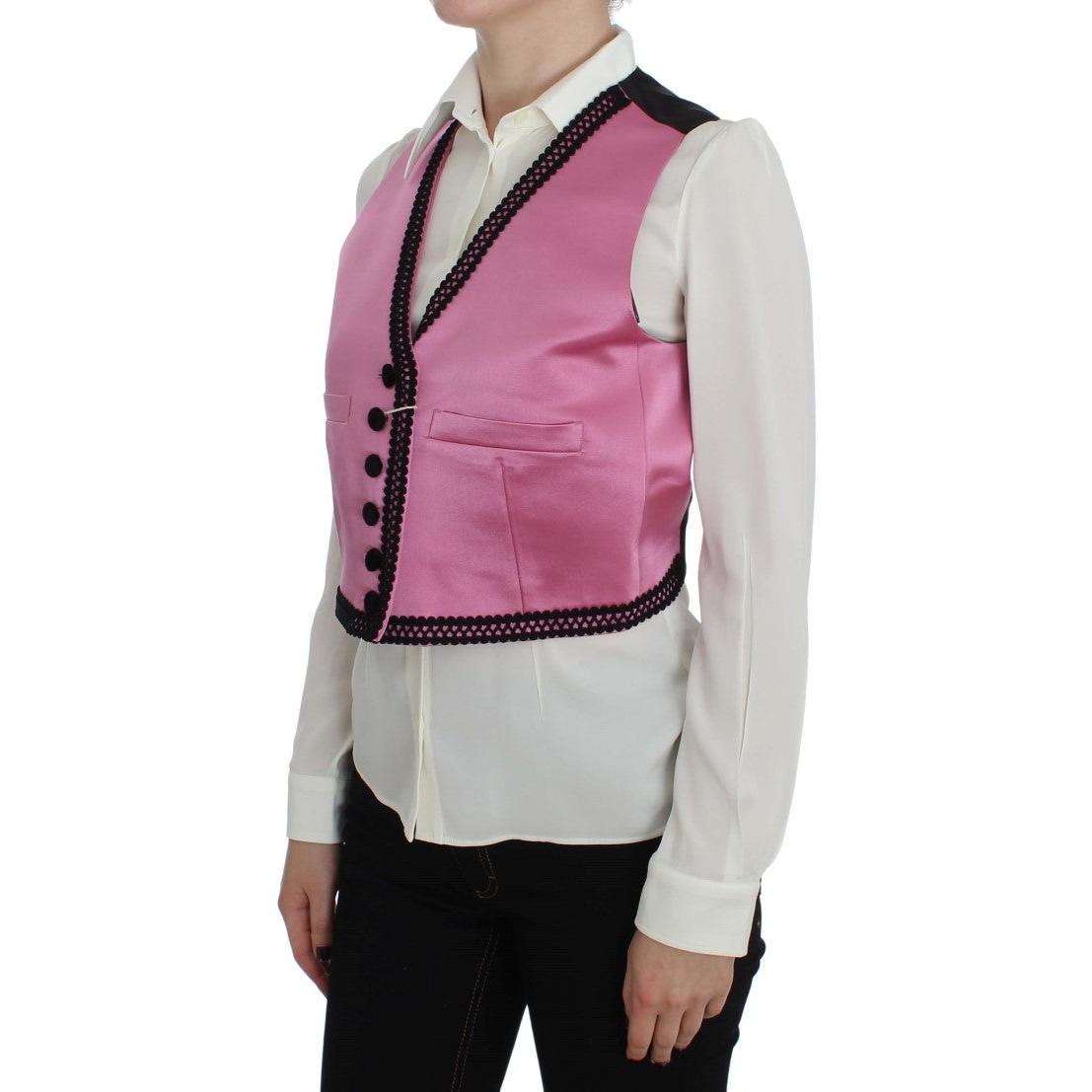 Pink Silk Button Front Torero Vest Top - coffeewithmee2