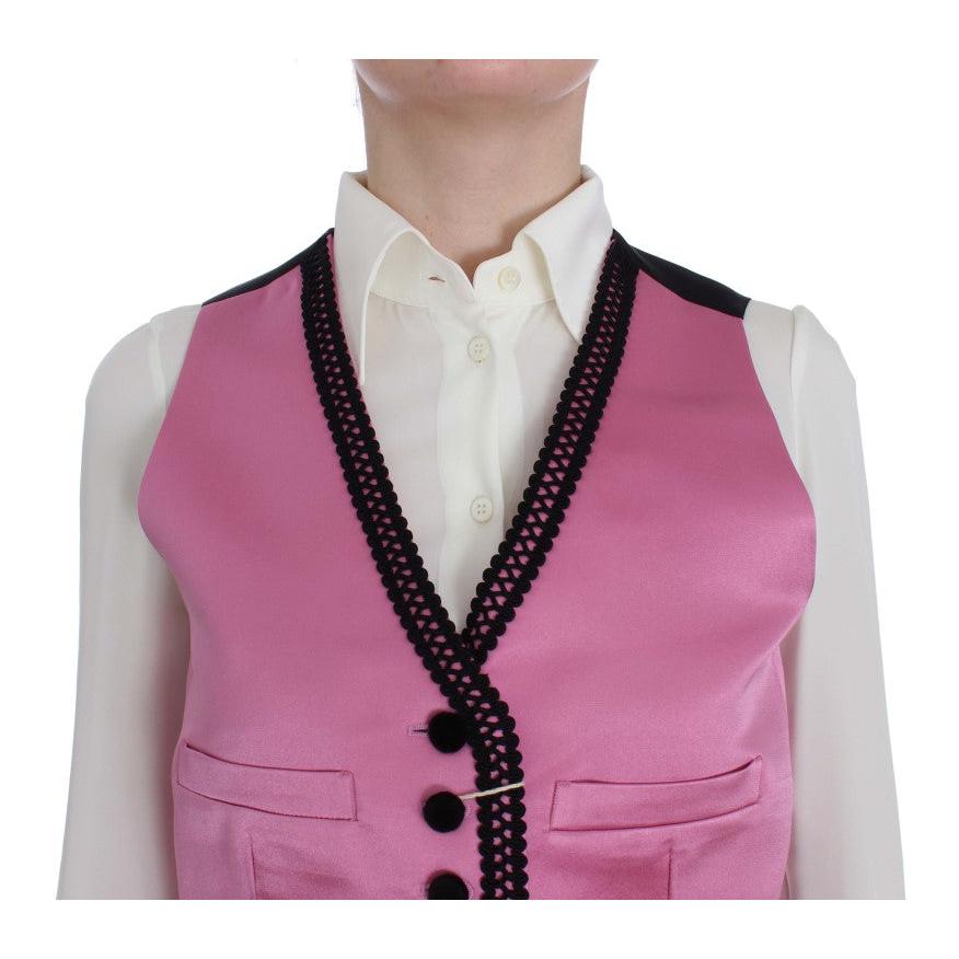 Pink Silk Button Front Torero Vest Top - coffeewithmee2