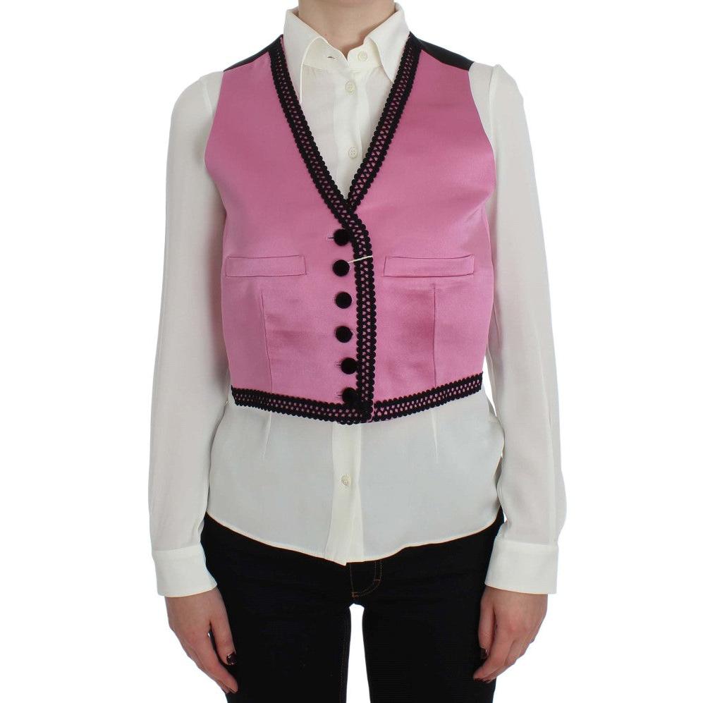 Pink Silk Button Front Torero Vest Top - coffeewithmee2