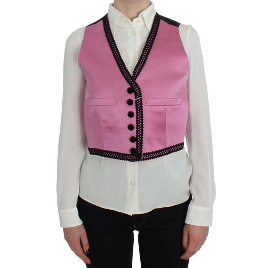 Pink Silk Button Front Torero Vest Top - coffeewithmee2