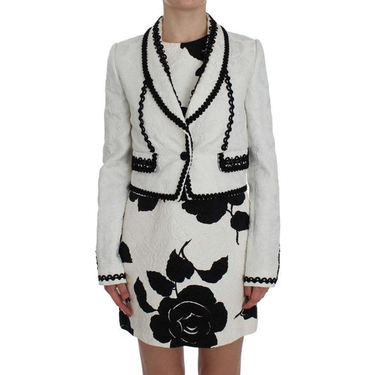 White Black Brocade Torero Blazer Jacket - coffeewithmee2