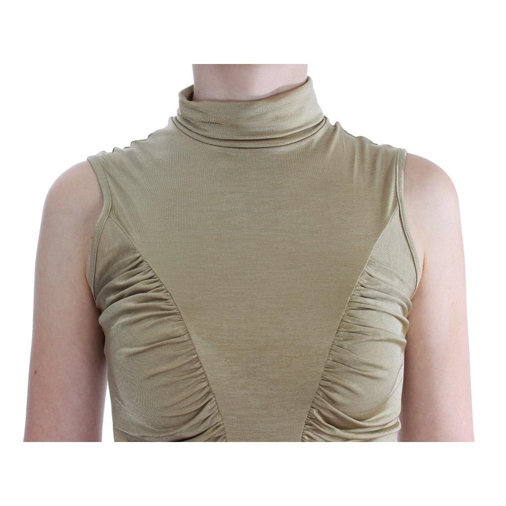 Gold Nylon Turtleneck Top Blouse - coffeewithmee2