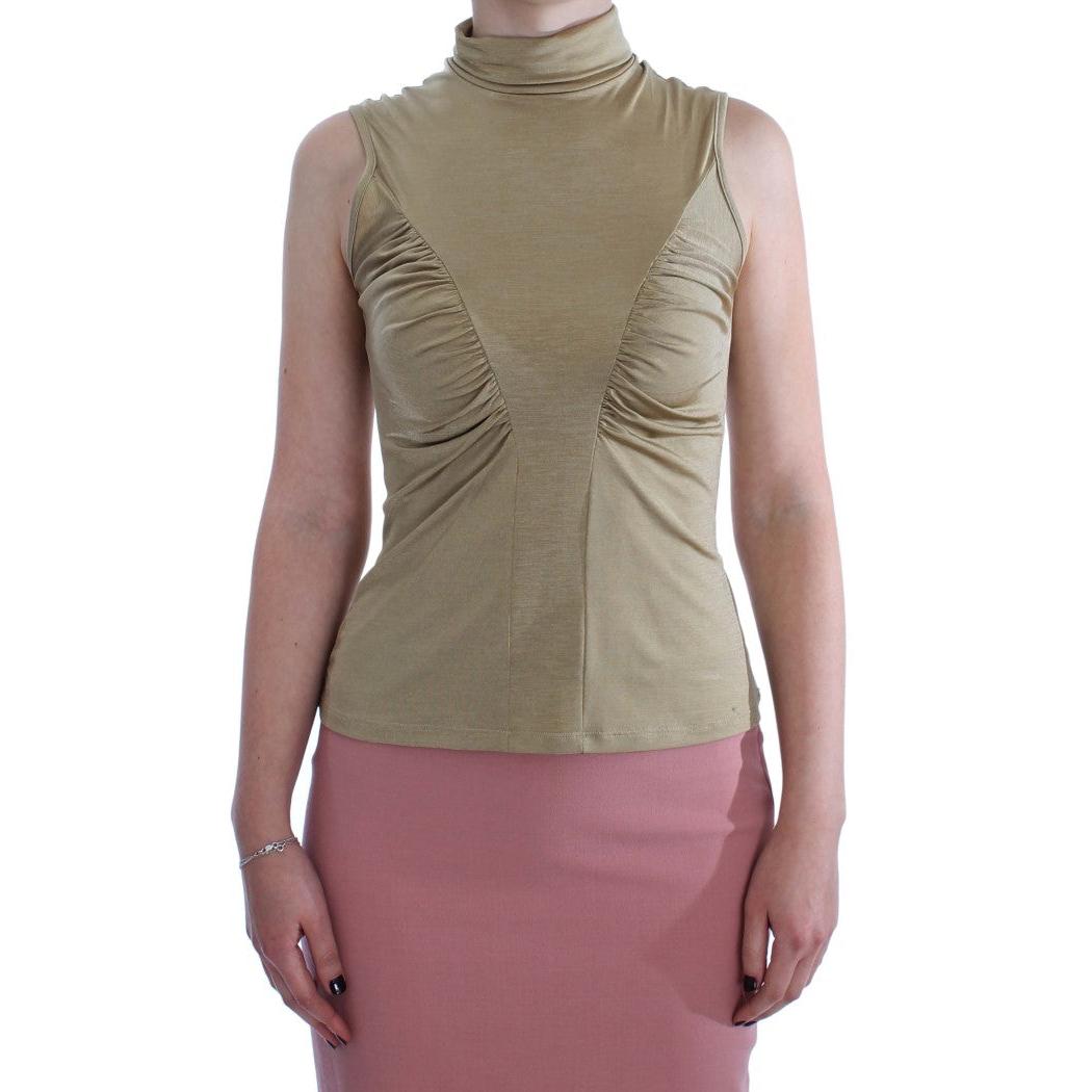 Gold Nylon Turtleneck Top Blouse - coffeewithmee2