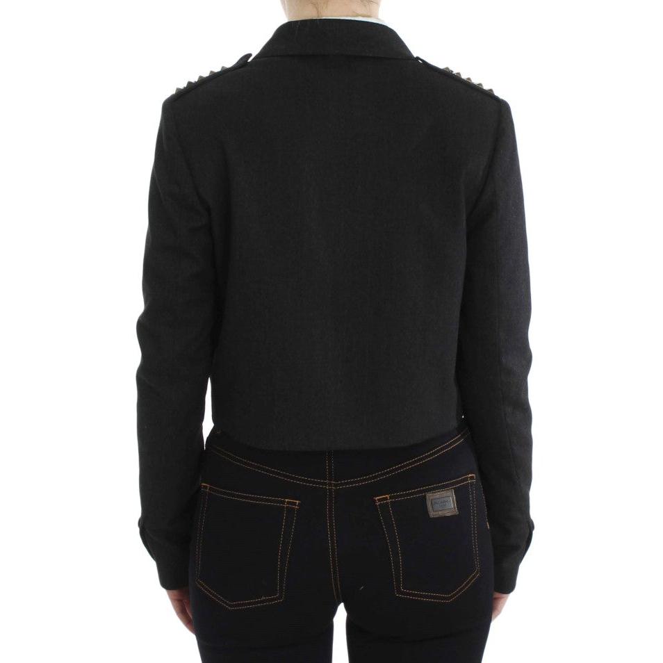 Gray Stretch Gold Studded Short Jacket - coffeewithmee2