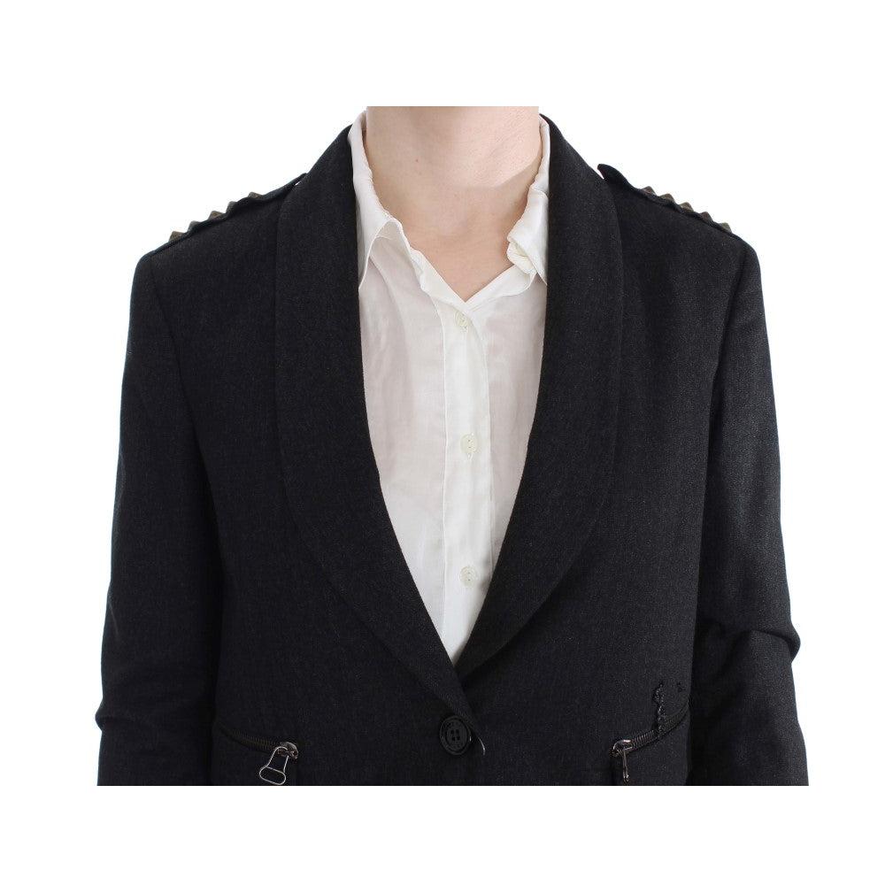 Gray Stretch Gold Studded Short Jacket - coffeewithmee2