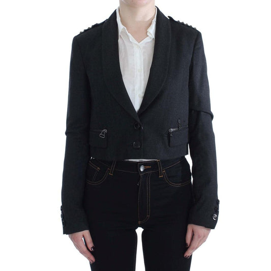 Gray Stretch Gold Studded Short Jacket - coffeewithmee2