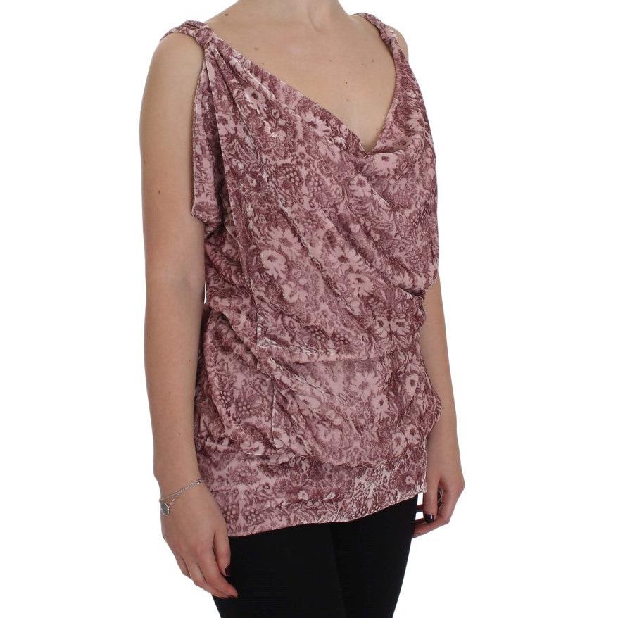 Pink Floral Print Viscose Silk Blouse Top - coffeewithmee2