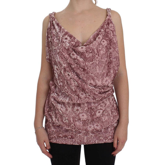 Pink Floral Print Viscose Silk Blouse Top - coffeewithmee2