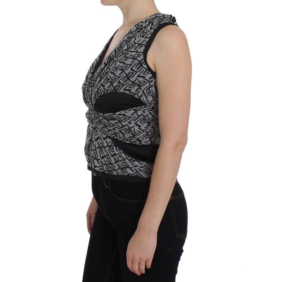 Gray Black Silk Blouse Top - coffeewithmee2