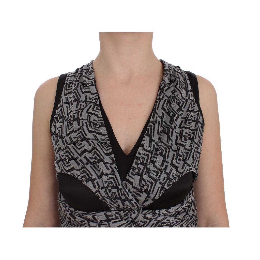 Gray Black Silk Blouse Top - coffeewithmee2